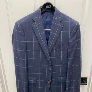 Saks Fifth Avenue Navy Blue Windowpane Blazer Slim Fit 40R